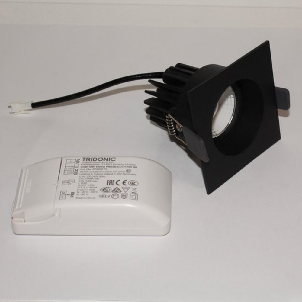 LCB LED LED Inbouwspot IP44 - Vierkant VENICE 80MM - Matt Zwart 1-Lichts - 8W 810Lm - 2700K 827 Warm Wit | Kantelbaar - Stralingshoek 36° zaagmaat 68MM