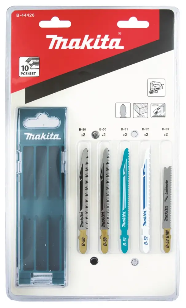 Makita: Professioneel Gereedschap voor de elektricien Decoupeerzaagbladenset B-44426 - 10-delig - HCS/HSS - Voor Hout & Metaal - T-schacht
