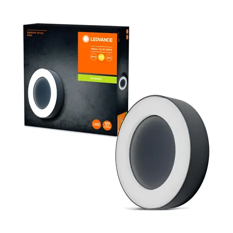 Ledvance Zakelijk: Professionele LED Verlichting & Armaturen | voor de installateur LED Wandlamp - Endura Stijl Ring - Donker Grijs - 13.5W 480lm - 3000K Warm Wit