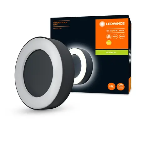 Ledvance Zakelijk: Professionele LED Verlichting & Armaturen | voor de installateur LED Wandlamp - Endura Stijl Ring - Donker Grijs - 13.5W 480lm - 3000K Warm Wit