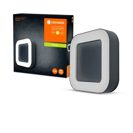 Ledvance LED Wandlamp - Endura Stijl Vierkant - Donker Grijs - 13.5W 480lm - 3000K Warm Wit