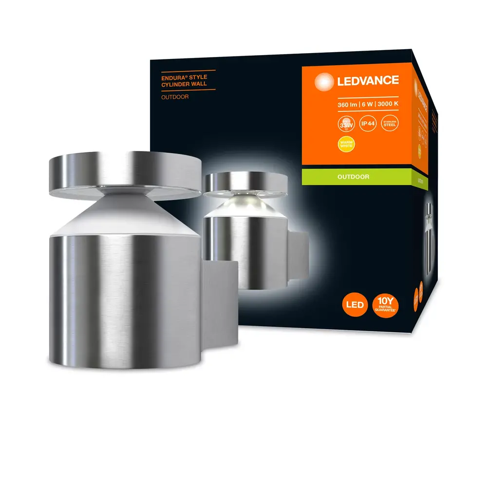 Ledvance Zakelijk: Professionele LED Verlichting & Armaturen | voor de installateur LED Wandlamp - Endura Stijl Cilinder - Roestvrij Staal - 6W 360lm - 3000K Warm Wit