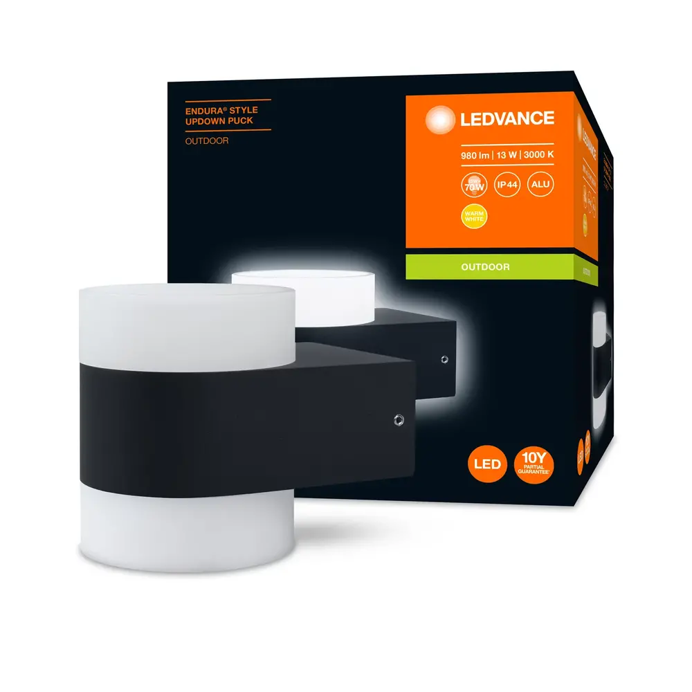Ledvance LED Wandlamp - Endura Stijl Updown Puck - Donker Grijs - 13W 980lm - 3000K Warm Wit Ledvance LED Wandlamp - Endura Stijl Updown Puck - Donker Grijs - 13W 980lm - 3000K Warm Wit
