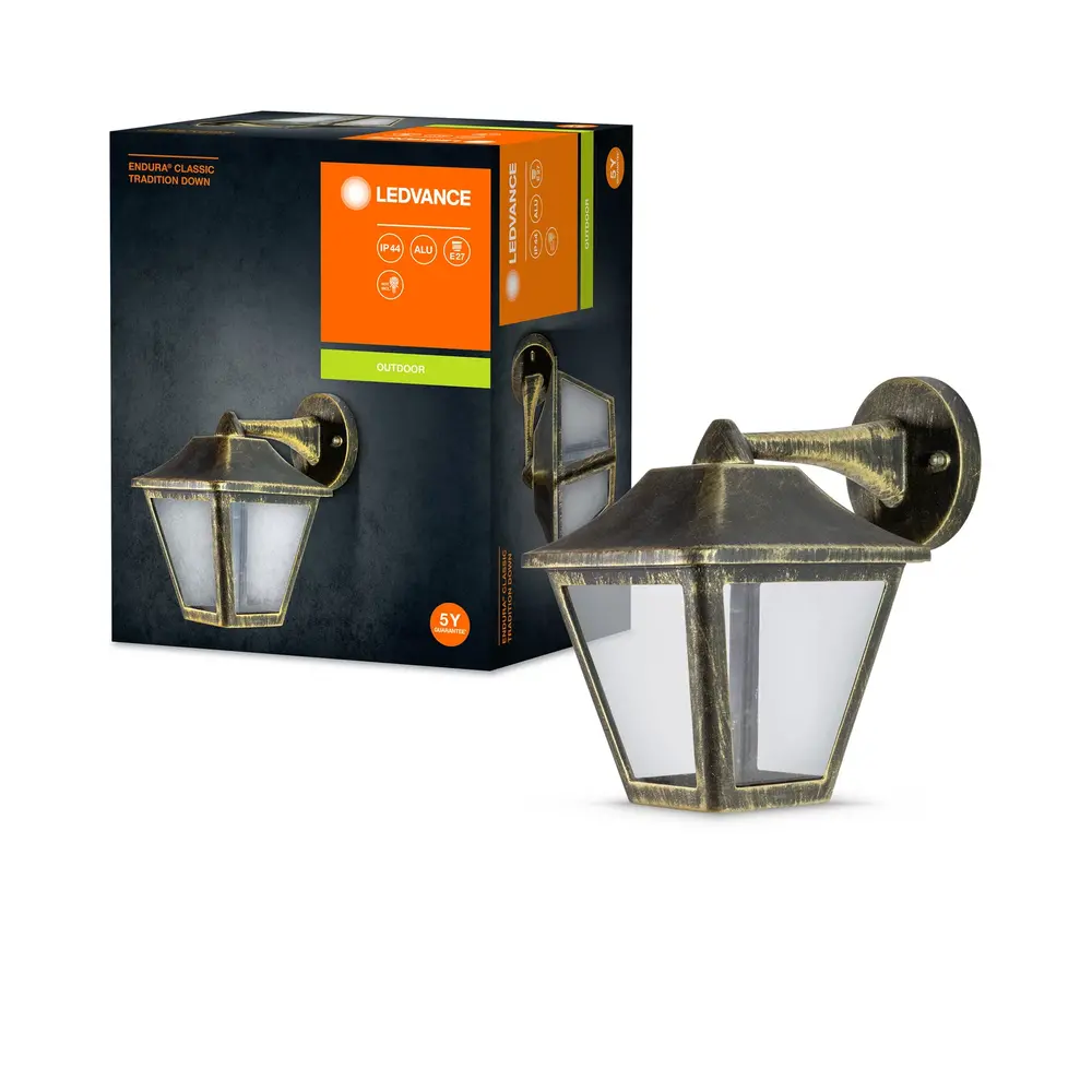 Ledvance Zakelijk: Professionele LED Verlichting & Armaturen | voor de installateur LED Wandlamp - E27 - Endura Classic - Goud - IP44 | Traditioneel