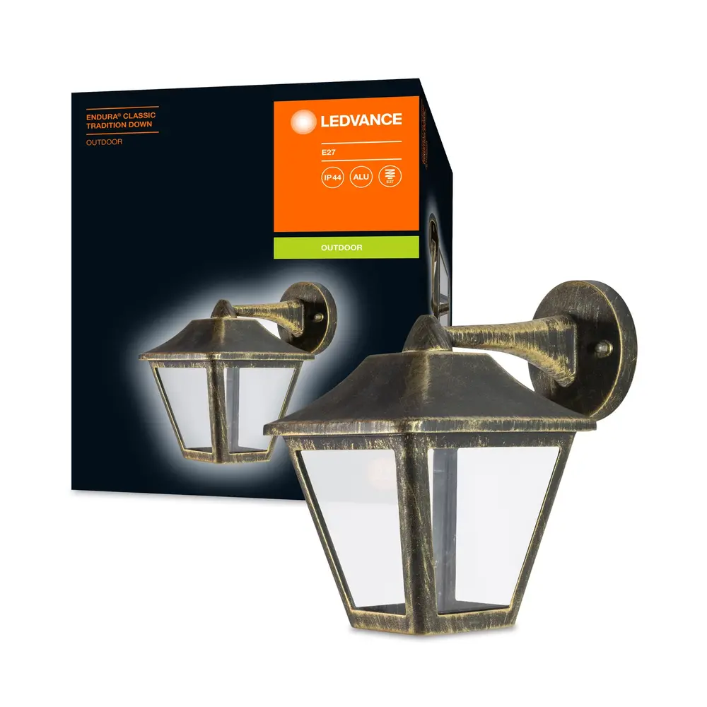 Ledvance Zakelijk: Professionele LED Verlichting & Armaturen | voor de installateur LED Wandlamp - E27 - Endura Classic - Goud - IP44 | Traditioneel