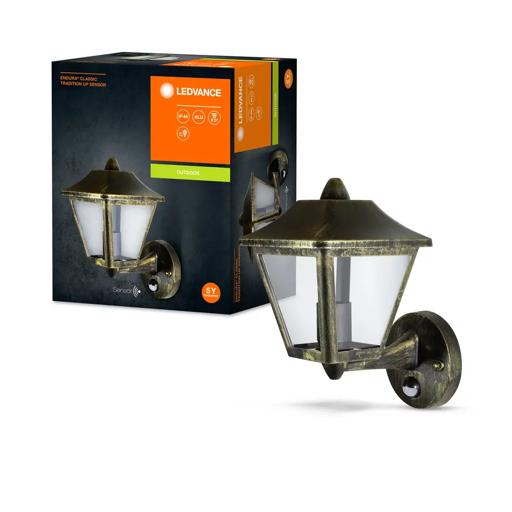Ledvance Zakelijk: Professionele LED Verlichting & Armaturen LED Wandlamp - Endura Classic Traditioneel Patina - E27 - Goud | Bewegings- en lichtsensor