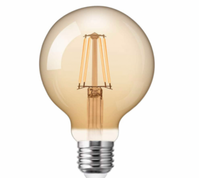 LED Filament lamp XL Dimbaar - E27 Fitting G125 - 4W 380Lm  -  2200K Extra Warm Wit | Amber Gemeleerd Glas 12,5 cm