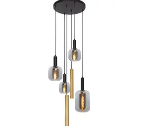 LED Hanglamp - JOANET Tube - Ø65cm - 4x E27 Fitting - Messing - In Hoogte Verstelbaar - Dimbaar - Binnenverlichting - Exclusief Lichtbronnen - Max. 4x40W - Design Glasarmatuur