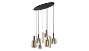 LED Plafondlamp Hanglamp - JOANET Ovaal 9-Lichts - Zwart Goud Messing – Dimbaar – 130x35 cm  | Designlamp 6x E27  3x GU10 Fitting LED Plafondlamp Hanglamp - JOANET Ovaal 9-Lichts - Zwart Goud Messing – Dimbaar – 130x35 cm  | Designlamp 6x E27  3x GU10 Fitting