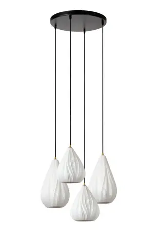 LED Hanglamp - CINZIA - Ø55,5cm – 4x E27 – Porselein – Dimbaar – Wit – Geschikt voor LED – Verstelbaar – Plafondlamp voor Binnen LED Hanglamp - CINZIA - Ø55,5cm – 4x E27 – Porselein – Dimbaar – Wit – Geschikt voor LED – Verstelbaar – Plafondlamp voor Binnen