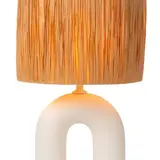 Lucide LED Tafellamp - RONDA - 1x E27 Fitting - Rattan Kap - Keramische Basis - 28x28x45cm - Wit - Niet Dimbaar - Binnengebruik