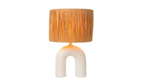 LED Tafellamp - RONDA - 1x E27 Fitting - Rattan Kap - Keramische Basis - 28x28x45cm - Wit - Niet Dimbaar - Binnengebruik LED Tafellamp - RONDA - 1x E27 Fitting - Rattan Kap - Keramische Basis - 28x28x45cm - Wit - Niet Dimbaar - Binnengebruik