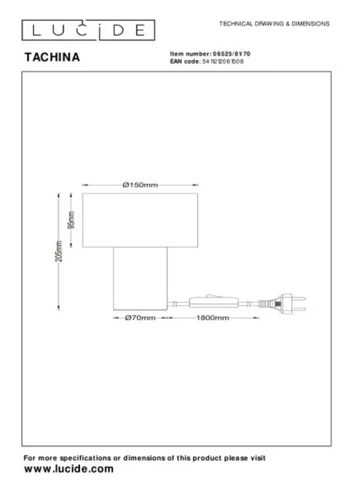 Lucide LED Tafellamp - TACHINA – Hout & Linnen – 1x E14 Fitting – Ø15cm – Niet dimbaar – Geschikt voor LED – Binnenverlichting – Natuurlijke look