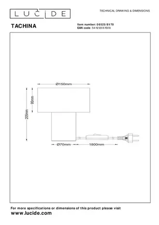 Lucide LED Tafellamp - TACHINA – Hout & Linnen – 1x E14 Fitting – Ø15cm – Niet dimbaar – Geschikt voor LED – Binnenverlichting – Natuurlijke look
