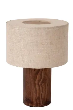 Lucide LED Tafellamp - TACHINA – Hout & Linnen – 1x E14 Fitting – Ø15cm – Niet dimbaar – Geschikt voor LED – Binnenverlichting – Natuurlijke look