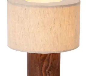 Lucide LED Tafellamp - TACHINA – Hout & Linnen – 1x E14 Fitting – Ø15cm – Niet dimbaar – Geschikt voor LED – Binnenverlichting – Natuurlijke look