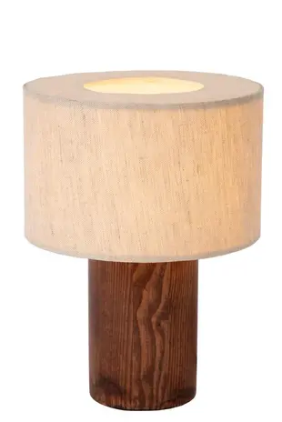 Lucide LED Tafellamp - TACHINA – Hout & Linnen – 1x E14 Fitting – Ø15cm – Niet dimbaar – Geschikt voor LED – Binnenverlichting – Natuurlijke look