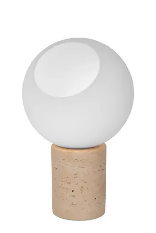 Lucide LED Tafellamp - DAVIN - Ø15cm - 1x E27 Fitting - Opalen Glas - Travertin Voet - Binnenverlichting - Niet Dimbaar