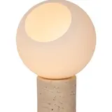Lucide LED Tafellamp - DAVIN - Ø15cm - 1x E27 Fitting - Opalen Glas - Travertin Voet - Binnenverlichting - Niet Dimbaar