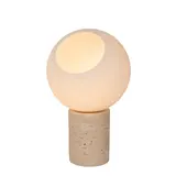 LED Tafellamp - DAVIN - Ø15cm - 1x E27 Fitting - Opalen Glas - Travertin Voet - Binnenverlichting - Niet Dimbaar LED Tafellamp - DAVIN - Ø15cm - 1x E27 Fitting - Opalen Glas - Travertin Voet - Binnenverlichting - Niet Dimbaar