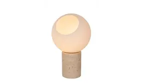 LED Tafellamp - DAVIN - Ø15cm - 1x E27 Fitting - Opalen Glas - Travertin Voet - Binnenverlichting - Niet Dimbaar LED Tafellamp - DAVIN - Ø15cm - 1x E27 Fitting - Opalen Glas - Travertin Voet - Binnenverlichting - Niet Dimbaar