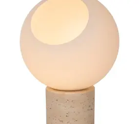 Lucide LED Tafellamp - DAVIN - Ø15cm - 1x E27 Fitting - Opalen Glas - Travertin Voet - Binnenverlichting - Niet Dimbaar