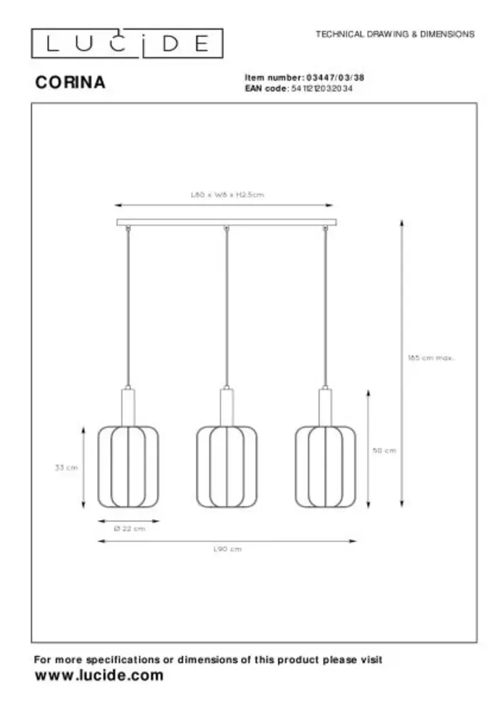 Lucide LED Tafellamp - CORINA - 3xE27 - Verstelbaar - Geschikt voor LED - Dimbaar - L90xB22xH185cm - Crème - Textiel - Binnenverlichting