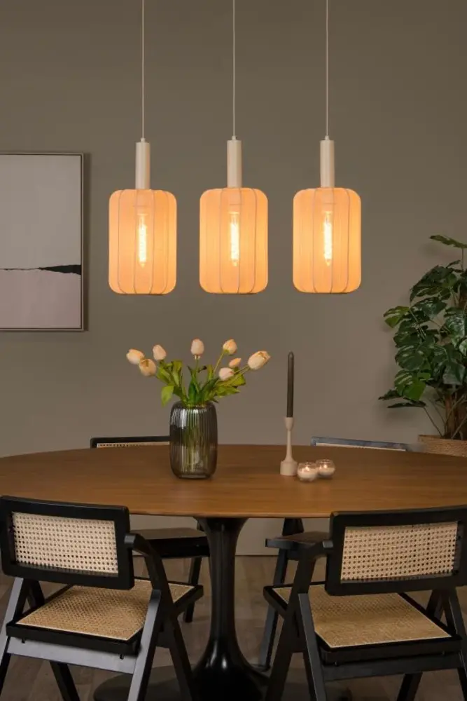 Lucide LED Tafellamp - CORINA - 3xE27 - Verstelbaar - Geschikt voor LED - Dimbaar - L90xB22xH185cm - Crème - Textiel - Binnenverlichting