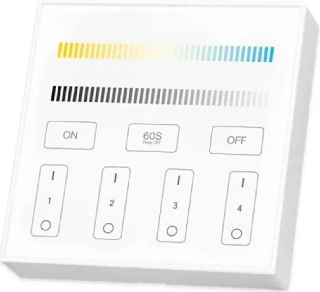 Mi-Light LED Wandbediening Miboxer - TW Tunable White Dual White - Wit Opbouw 86x86MM - 4 zones | RF 2.4Ghz - Lichtkleur bedienbaar en Dimbaar | Draadloos 3V AAA batterij