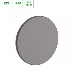 LED Wandlamp - PIATTA 12W CCT - 230V - IP44 - 180x47mm Grijs Rond - Verstelbare Lichtkleur (3000/4000/6000K) voor Binnen en Buiten
