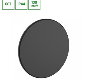 LED Wandlamp - PIATTA 18W CCT - 230V - IP44 - 250x47mm - Zwart Rond - Verstelbare Lichtkleur (3000/4000/6000K) voor Binnen en Buiten