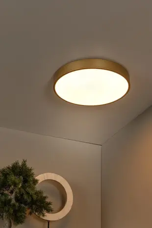 Lucide LED Plafondlamp - Unar Goud - 395MM - 24W 1550Lm - 2700K 827 Warm Wit  | Step Dim - Dimbaar in 3 stappen