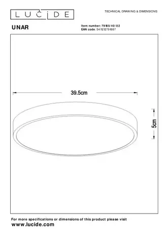 Lucide LED Plafondlamp - Unar Goud - 395MM - 24W 1550Lm - 2700K 827 Warm Wit  | Step Dim - Dimbaar in 3 stappen