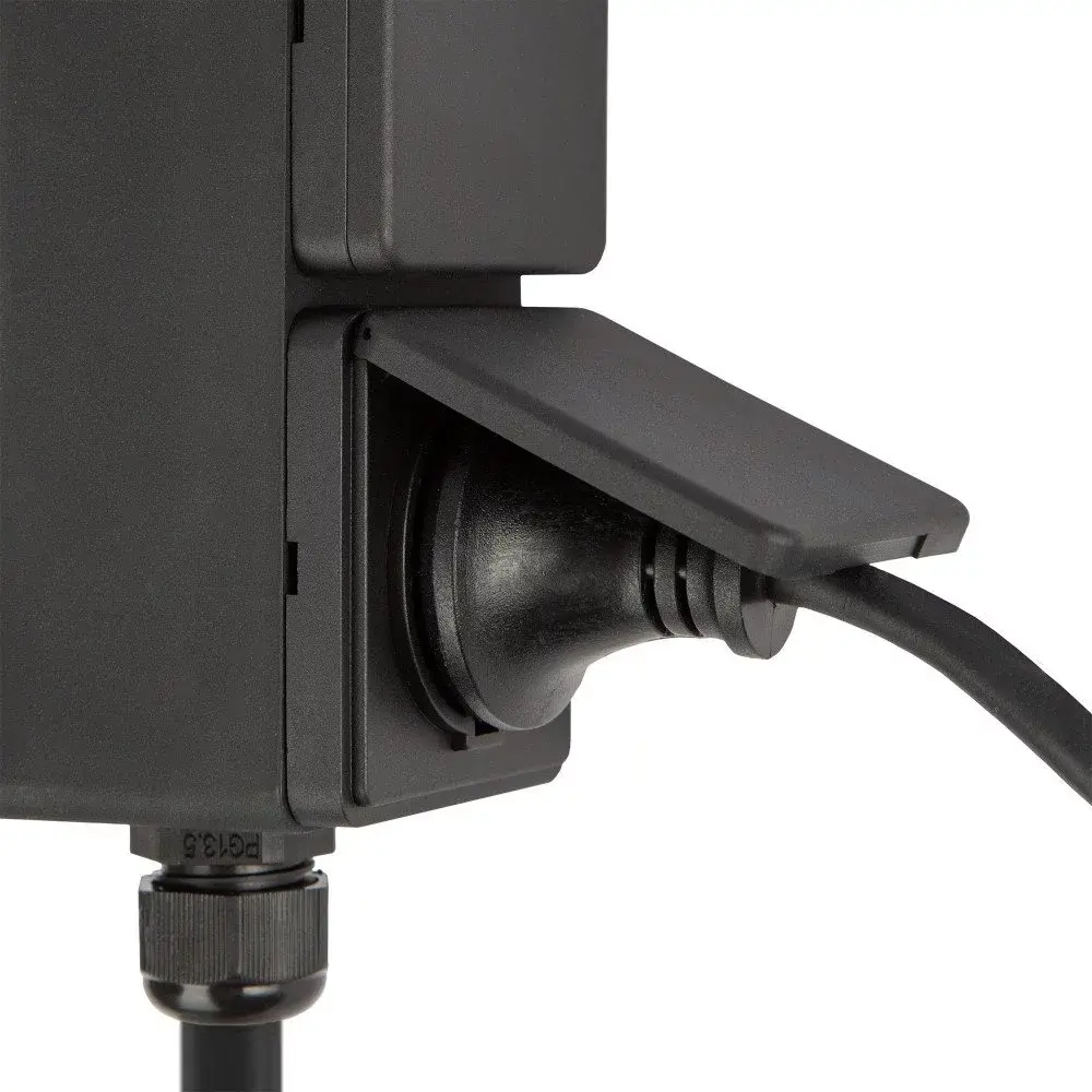 KS VERLICHTING Buitenstopcontact Double Wall - 2 Stroompunten - IP44 - RVS - Zwart - Tuinstopcontact - 230V - Geschikt voor Buiten gebruik