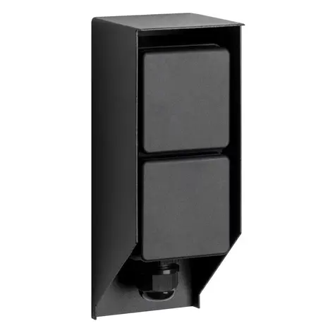 KS VERLICHTING Buitenstopcontact Double Wall - 2 Stroompunten - IP44 - RVS - Zwart - Tuinstopcontact - 230V - Geschikt voor Buiten gebruik