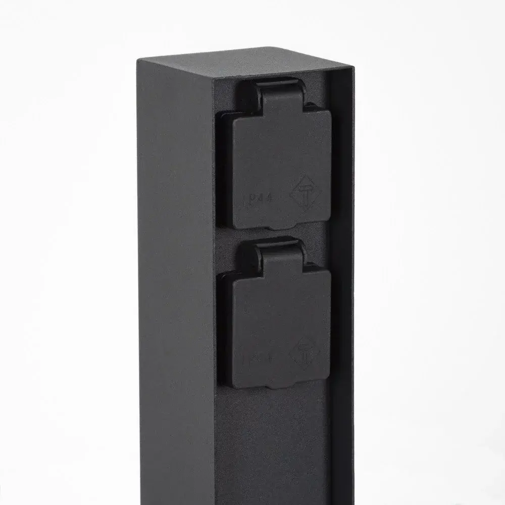 KS VERLICHTING Tuinstopcontact - Dubbel - Charge 2 - IP44 - RVS - Zwart - 220-240V - Geschikt voor Buiten gebruik - Hoogte 23cm