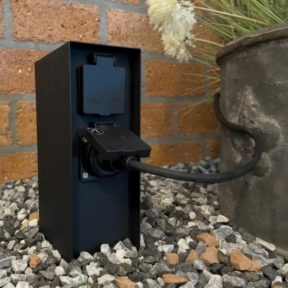 KS VERLICHTING Tuinstopcontact - Dubbel - Charge 2 - IP44 - RVS - Zwart - 220-240V - Geschikt voor Buiten gebruik - Hoogte 23cm