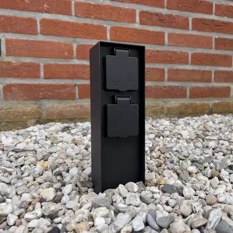 KS VERLICHTING Tuinstopcontact - Dubbel - Charge 2 - IP44 - RVS - Zwart - 220-240V - Geschikt voor Buiten gebruik - Hoogte 23cm