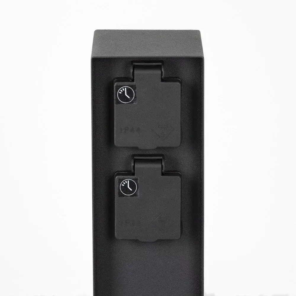 KS VERLICHTING Tuinstopcontact - Charge Timer - 2 Stopcontacten - IP44 - Zwart - RVS - 220-240V - Geschikt voor Buiten gebruik - Hoogte 23cm