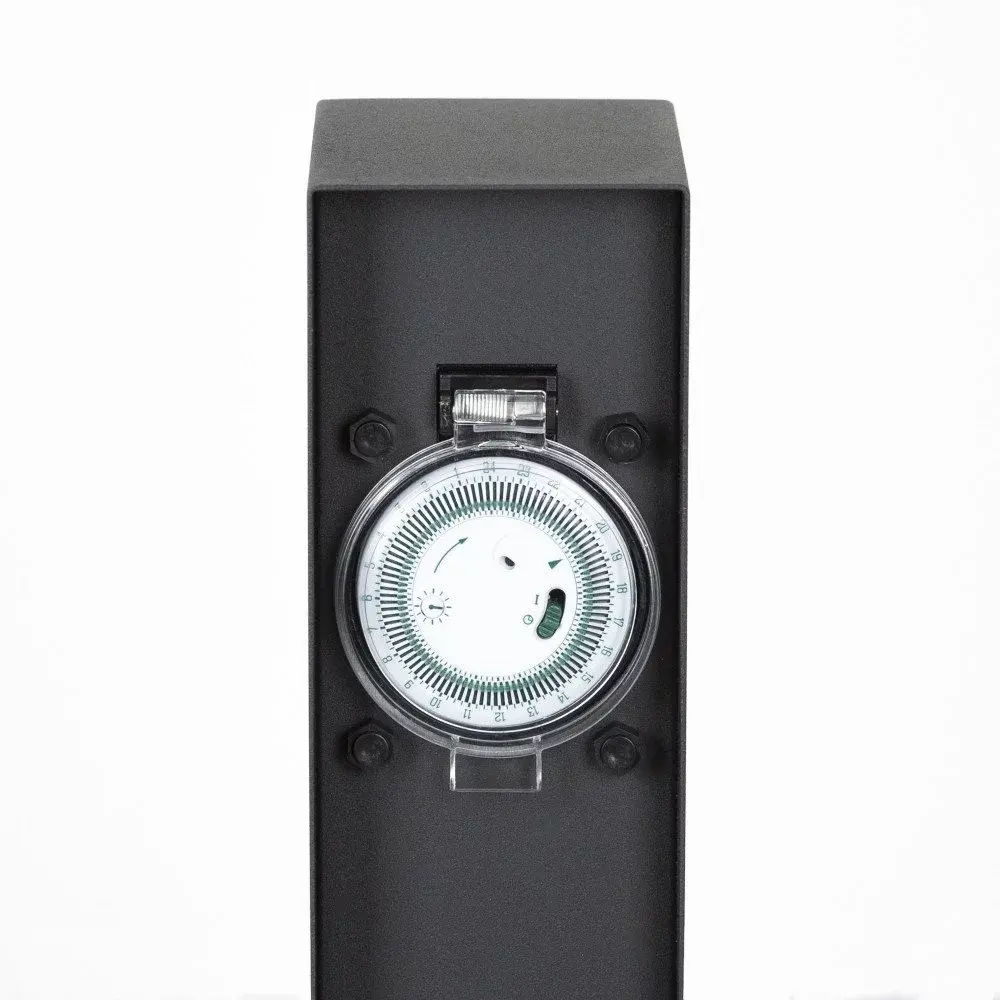 KS VERLICHTING Tuinstopcontact - Charge Timer - 2 Stopcontacten - IP44 - Zwart - RVS - 220-240V - Geschikt voor Buiten gebruik - Hoogte 23cm