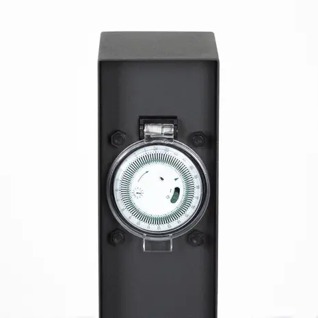 KS VERLICHTING Tuinstopcontact - Charge Timer - 2 Stopcontacten - IP44 - Zwart - RVS - 220-240V - Geschikt voor Buiten gebruik - Hoogte 23cm