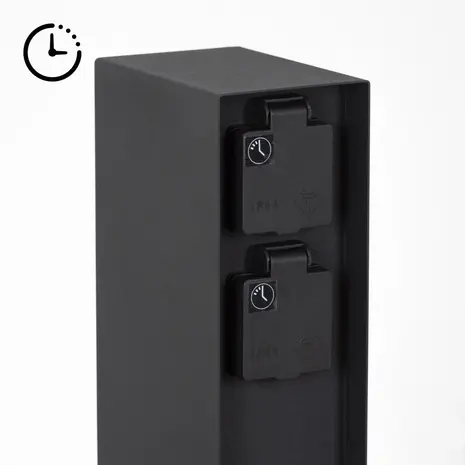 KS VERLICHTING Tuinstopcontact - Charge Timer - 2 Stopcontacten - IP44 - Zwart - RVS - 220-240V - Geschikt voor Buiten gebruik - Hoogte 23cm