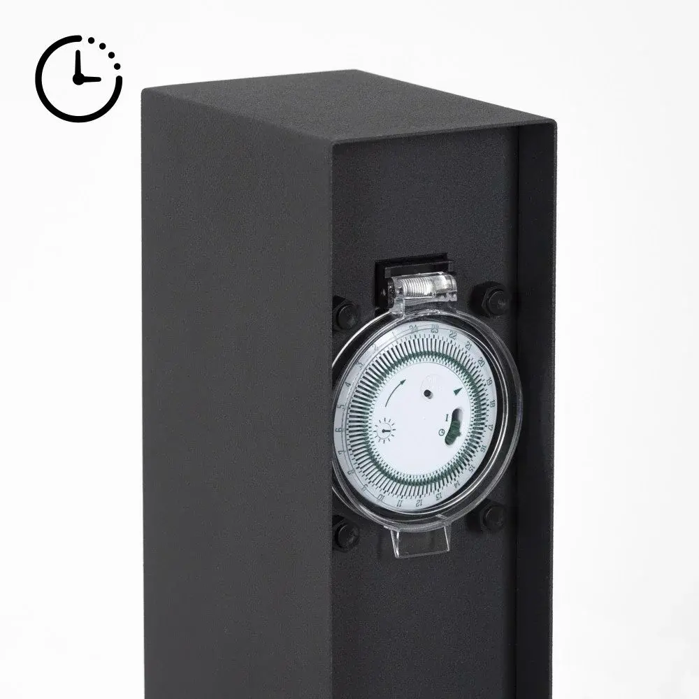 KS VERLICHTING Tuinstopcontact - Charge Timer - 2 Stopcontacten - IP44 - Zwart - RVS - 220-240V - Geschikt voor Buiten gebruik - Hoogte 23cm