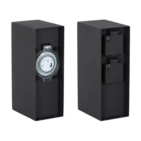 KS VERLICHTING Tuinstopcontact - Charge Timer - 2 Stopcontacten - IP44 - Zwart - RVS - 220-240V - Geschikt voor Buiten gebruik - Hoogte 23cm
