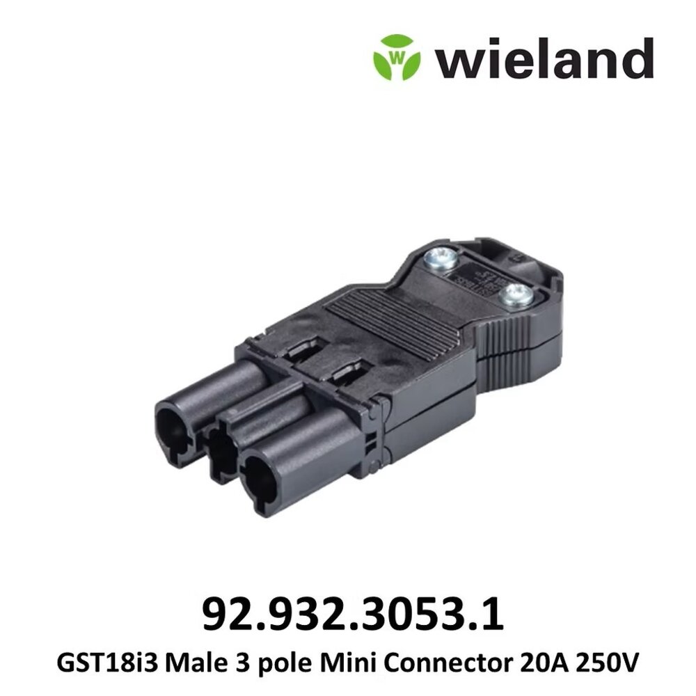 Wieland GST18i3 - 3-polige haakse aansluitstekker zwart - Male connector | 2 meter - 3Pins - 3×1.5mm2 Wieland GST18i3 - 3-polige haakse aansluitstekker zwart - Male connector | 2 meter - 3Pins - 3×1.5mm2