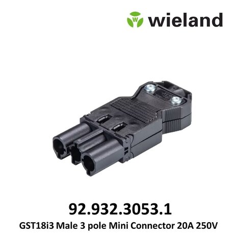 Wieland GST18i3 - 3-polige haakse aansluitstekker zwart - Male connector | 2 meter - 3Pins - 3×1.5mm2 Wieland GST18i3 - 3-polige haakse aansluitstekker zwart - Male connector | 2 meter - 3Pins - 3×1.5mm2