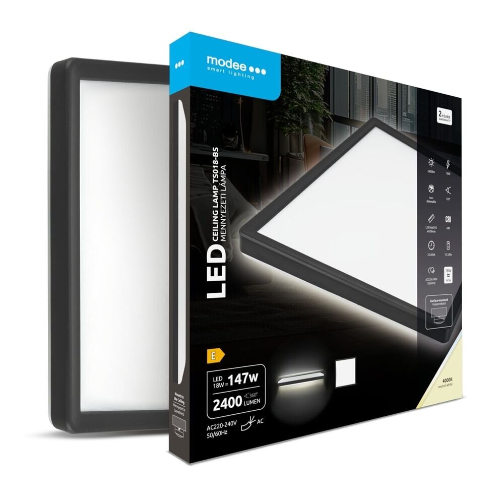 Modee Lighting LED Plafondlamp - Zwart - Vierkant - 18W 2400lm - 4000K 840 | 293x293x28mm Modee Lighting LED Plafondlamp - Zwart - Vierkant - 18W 2400lm - 4000K 840 | 293x293x28mm