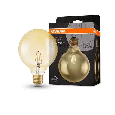 Ledvance Zakelijk: Professionele LED Verlichting & Armaturen LED Lamp - E27 - Dimbare Filament  Vintage Globe 55 - 6.5W 725lm - 2400K Extra Warm Wit Licht |  Vintage Globe 55