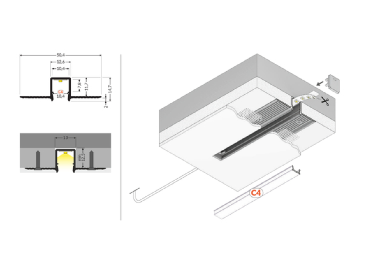 Topmet Aluminium U-Profiel Stuc - Zilver 2000x12mm  | 2 Meter - Geschikt voor 10mm LED Strips - type HIDE10 C4 Topmet Aluminium U-Profiel Stuc - Zilver 2000x12mm  | 2 Meter - Geschikt voor 10mm LED Strips - type HIDE10 C4