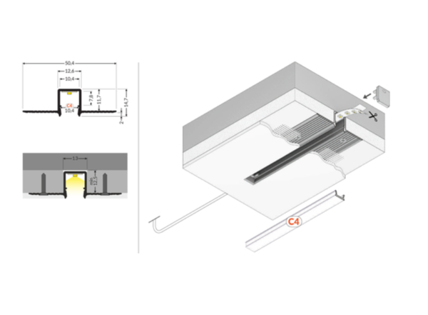 Topmet Aluminium U-Profiel Stuc - Zilver 2000x12mm  | 2 Meter - Geschikt voor 10mm LED Strips - type HIDE10 C4 Topmet Aluminium U-Profiel Stuc - Zilver 2000x12mm  | 2 Meter - Geschikt voor 10mm LED Strips - type HIDE10 C4